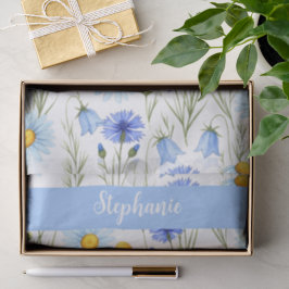 Papel De Seda Monograma Nome Flor Silvestre Aquarela Azul