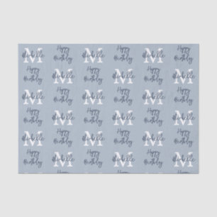 Papel De Seda Monograma Nome Padrão inicial Feliz Aniversário Az