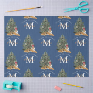 Papel De Seda Monograma Personalizado Feliz Natal Tigre & Árvore