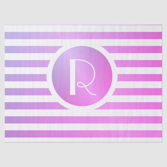 Papel De Seda Monograma Roxo e Listras Brancas (Frente )