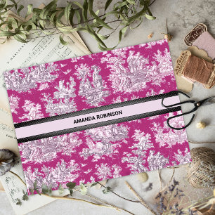 Papel De Seda Monograma Toile Floral Rosa Magenta Vintage
