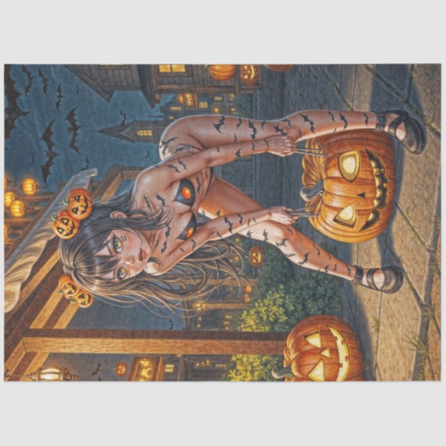 Papel De Seda Monstro do Halloween Jack-o-Lantern & Garota Vixe  (Frente )