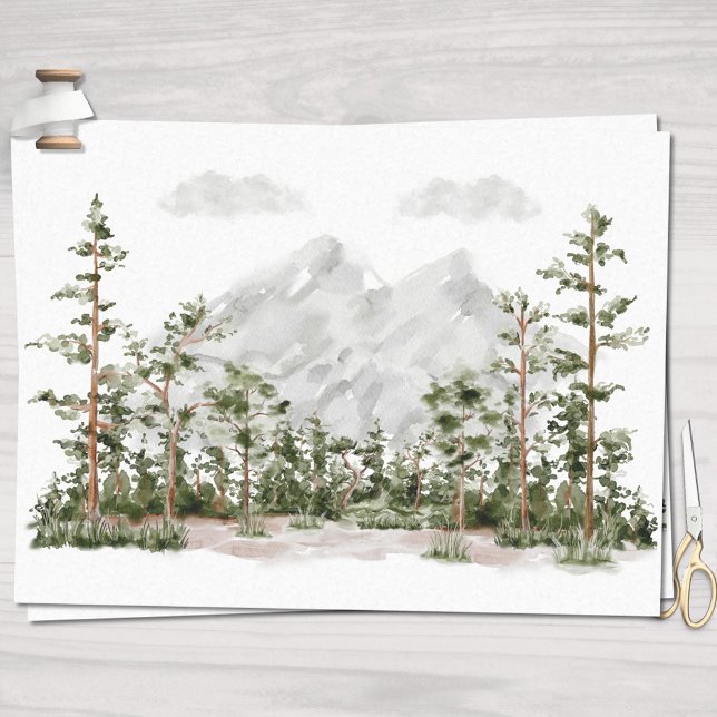 Papel De Seda Montanha e Floresta em Aquarela (In situ)