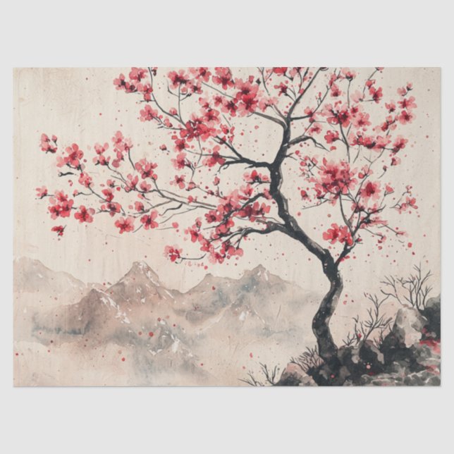 Papel De Seda Montanha Serenidade Crimson Sakura (1) (Frente )