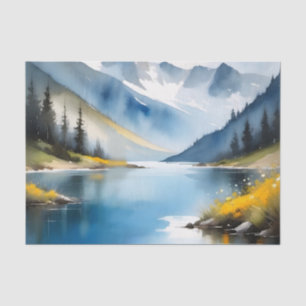 Papel De Seda Montanhas com capa de neve e um lago