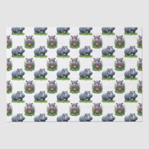 Papel De Seda Moo Deng Hippopotamus Animal Pattern Design