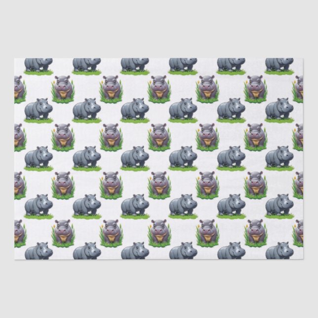 Papel De Seda Moo Deng Hippopotamus Animal Pattern Design (Frente )