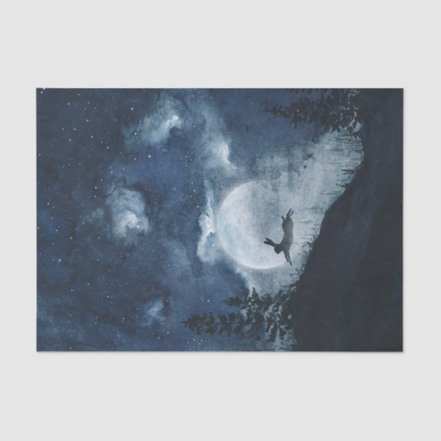 Papel De Seda Moody Blue Night Hare cheio Lua da Lua (Frente )