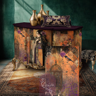 Papel De Seda Moody Boho Bird & Birdcage Patchwork Art