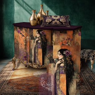 Papel De Seda Moody Boho Girl in a Kimono Patch Art