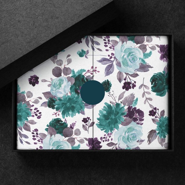 Papel De Seda Moody Boho | Padrão de Rosa Teal e Roxo Berinjela (Criador carregado)