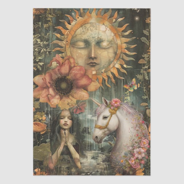 Papel De Seda Moody Dark Rustic Fantasy Garden Girl Decoupage  (Frente )