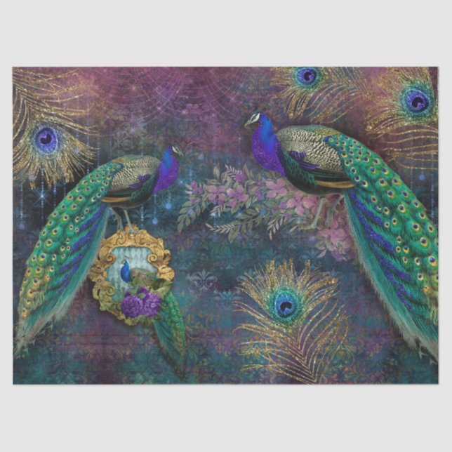 Papel De Seda Moody Elegant Peacock Feather Glitter Decoupage (Frente )