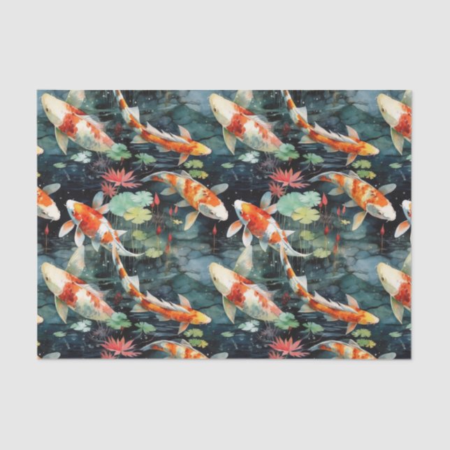 Papel De Seda Moody Koi Fish Garden Decoupage (Frente )