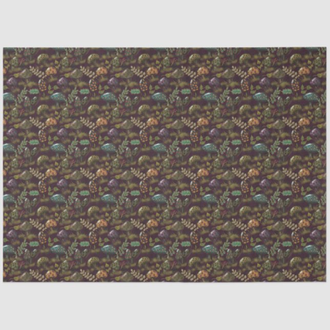 Papel De Seda Moody Mushroom Dark Burgundy Foliage Cute (Frente )
