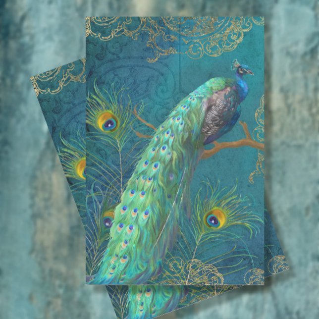 Papel De Seda Moonlight Peacock n Feather Dourada Decoupage (Criador carregado)