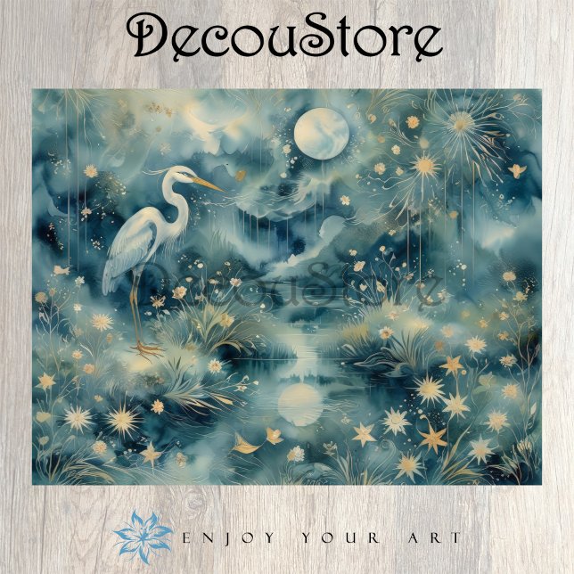Papel De Seda Moonlit Heron – Dreamy Nature Scene Decoupage (Criador carregado)