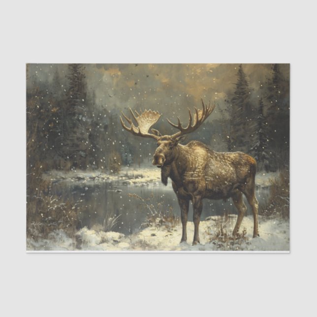 Papel De Seda Moose em uma Decoupage de Pintura de Paisagem de I (Frente )