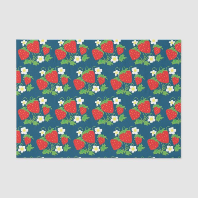 Papel De Seda Morango e Flores - Padrão Azul (Frente )