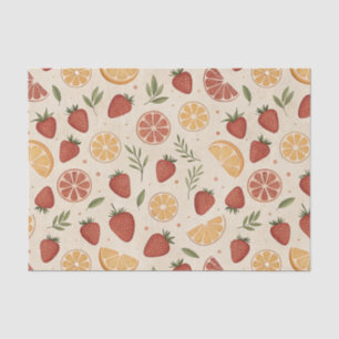 Papel De Seda Morango Silvestre & Raminhos de Citrino em Creme R