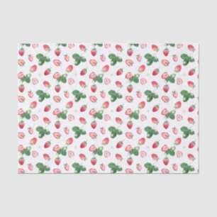 Papel De Seda Morangos Aquarelas e Folhas com Padrão de Repeti