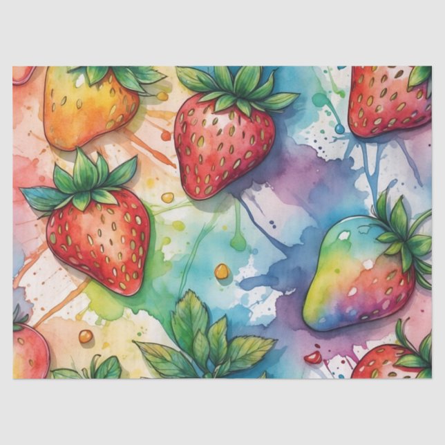 Papel De Seda Morangos Arco-Íris Decoupage  (Frente )