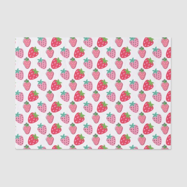 Papel De Seda Morangos Berry Patterno - Rosa | Vermelho (Frente )