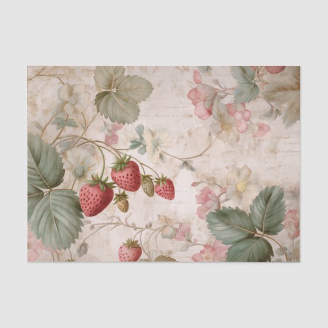 Papel De Seda Morangos Botânicos Vintage (Frente )