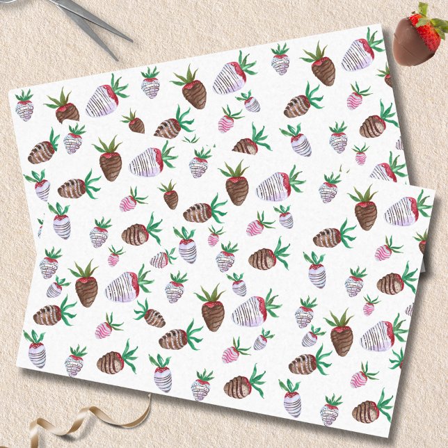 Papel De Seda Morangos Cobertos com Chocolate aquarela (Criador carregado)