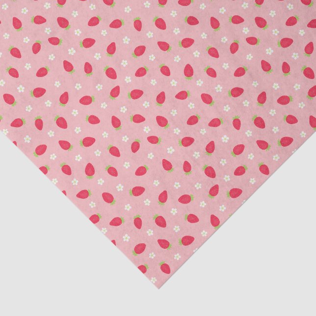 Papel De Seda Morangos de Verão em Rosa (pequena escala) (Detalhes)