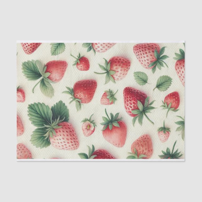 Papel De Seda Morangos em Berries Cream Watercolor (Frente )