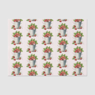 Papel De Seda Morangos Picados Frescos em Padrão de Balde