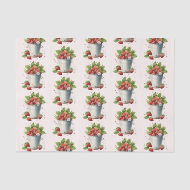 Papel De Seda Morangos Picados Frescos em Padrão de Balde (Frente )
