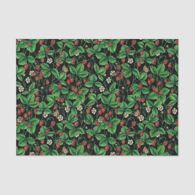 Papel De Seda Morangos selvagens a preto (Frente )
