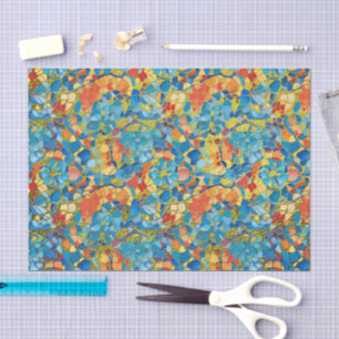 Papel De Seda Mosaico Colorido Vidro Pintado com Folha de Ouro F