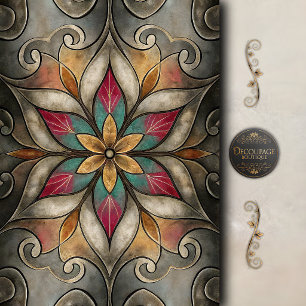 Papel De Seda Mosaico Floral Abstrato Decoupage