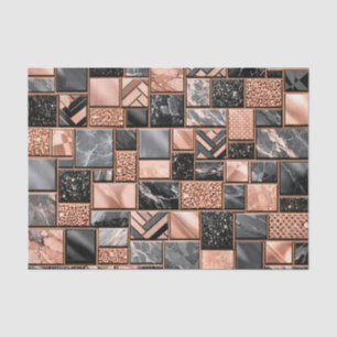 Papel De Seda Mosaico Mármore Preto Dourado Rosa