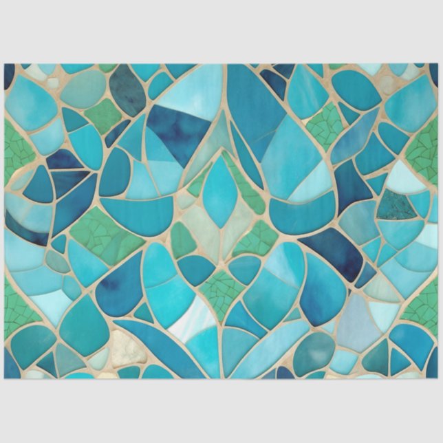 Papel De Seda Mosaico Turquesa Abstrato com estilo Art Deco (Frente )