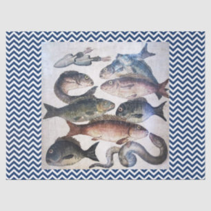 PAPEL DE SEDA MOSAICOS ROMANOS ANTIGOS, PEIXES, CENA DA VIDA