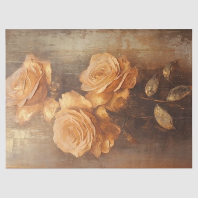 Papel De Seda Mostarda amarela rosas franceses empoeirados verde (Frente )