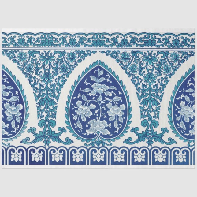 Papel De Seda Motif de estilo marroquino azul e branco (Frente )