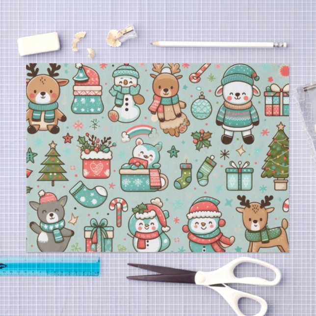 Papel De Seda Motivos de Natal e Animais Divertidos  (Arte )