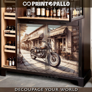 Papel De Seda Moto antiga estacionada perto de um Café