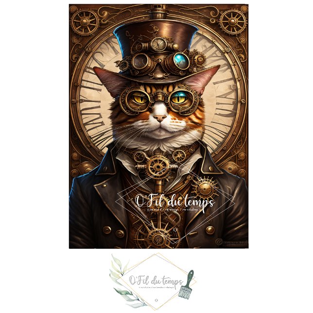 Papel De Seda Mousseline Cute Cat Steampunk Hat Tissue paper (Criador carregado)