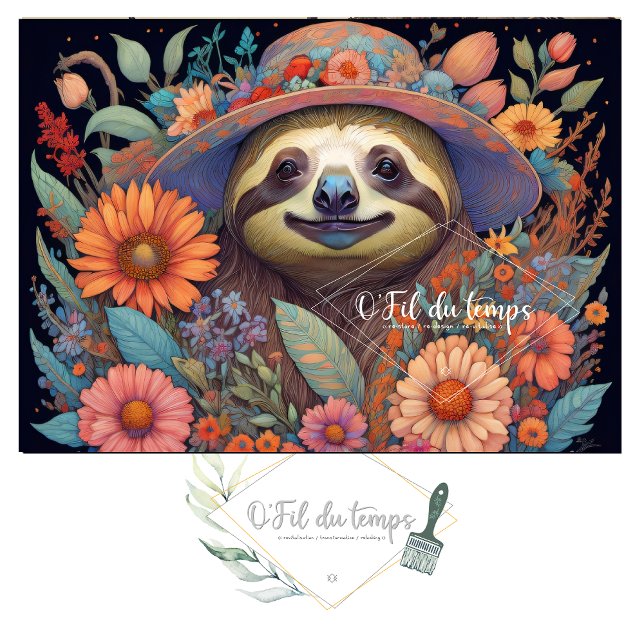 Papel De Seda Mousseline Cute Sloth & Flower Hat v5 Tissue paper (Criador carregado)