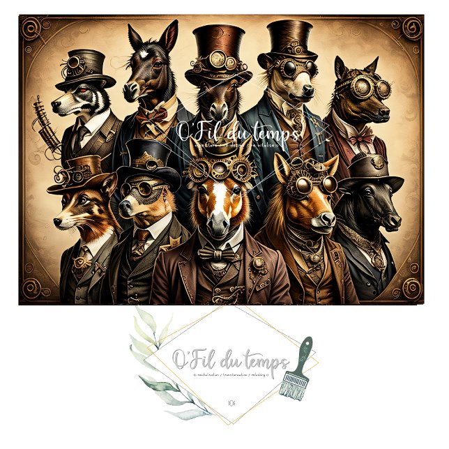 Papel De Seda Mousseline Dog Family Steampunk Hat Tissue paper (Criador carregado)