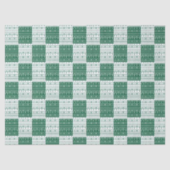Papel De Seda Mudcloth Verde e Branco Moderno Inspirado na Áfric (Frente )
