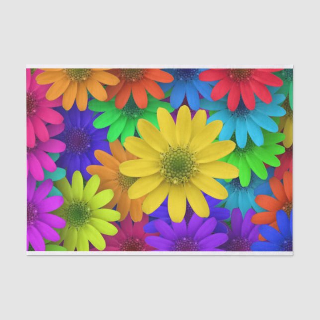 Papel De Seda Muitas flores coloridas de margaridas (Frente )