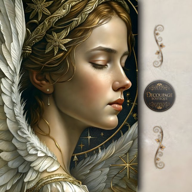 Papel De Seda Mulher Anjo Celestial Asas Douradas Decoupage (Celestial Angel Woman Golden Wings Decoupage Tissue Paper)