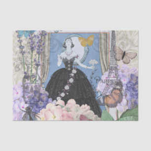 Papel De Seda Mulher Azul Elegante Vestido Floral Chique